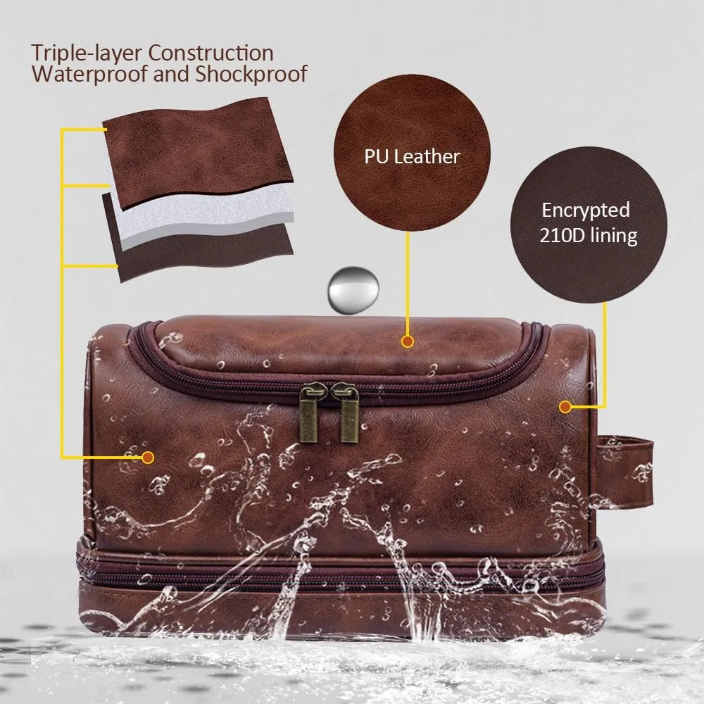 HDSD Personalized Travel Leather Toiletry Bag for Men Hanging Custom Groomsmen Gifts Cosmetic and Toiletries Bag (Reddish brown)