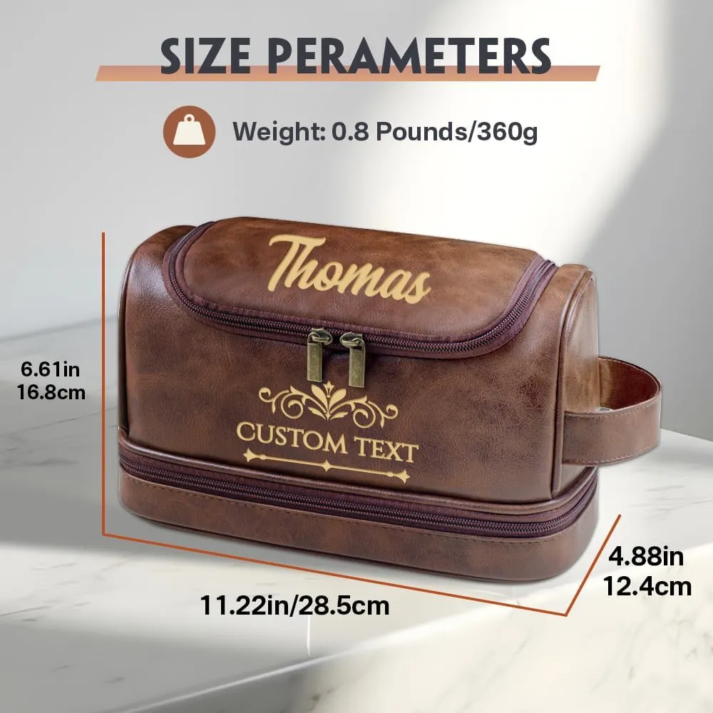 HDSD Personalized Travel Leather Toiletry Bag for Men Hanging Custom Groomsmen Gifts Cosmetic and Toiletries Bag (Reddish brown)