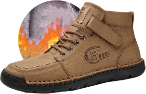HESBITEUL Unisex Hiking Leather Boots Non-Slip Breathable Chukka with Fur Lining