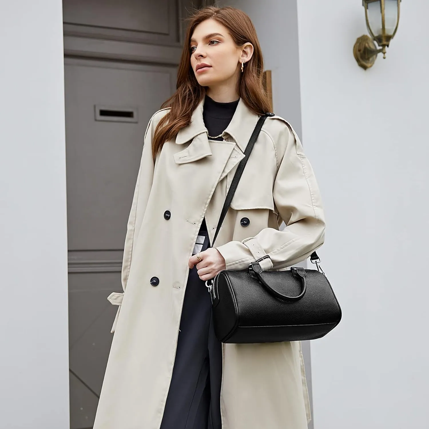 HESHE Leather Top Handle Bags for Women Leather Purses Tote Bag Satchel Handbags Shoulder Bag Designer Crossbody Bags