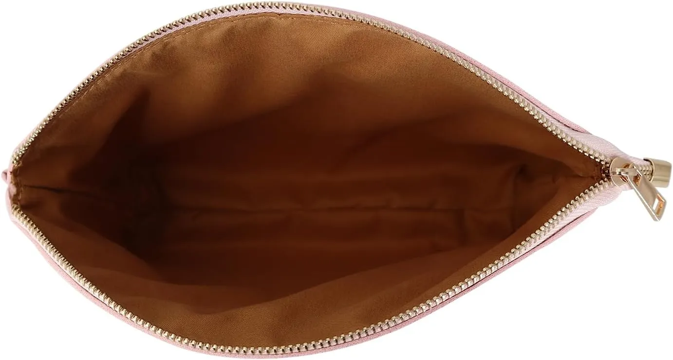 HIFA Leather Makeup Bag, Travel Makeup Bag -Perfect Size, Top Zipper Closure, Lined Inside- Makeup Case, Makeup Organizer Bag, Pink