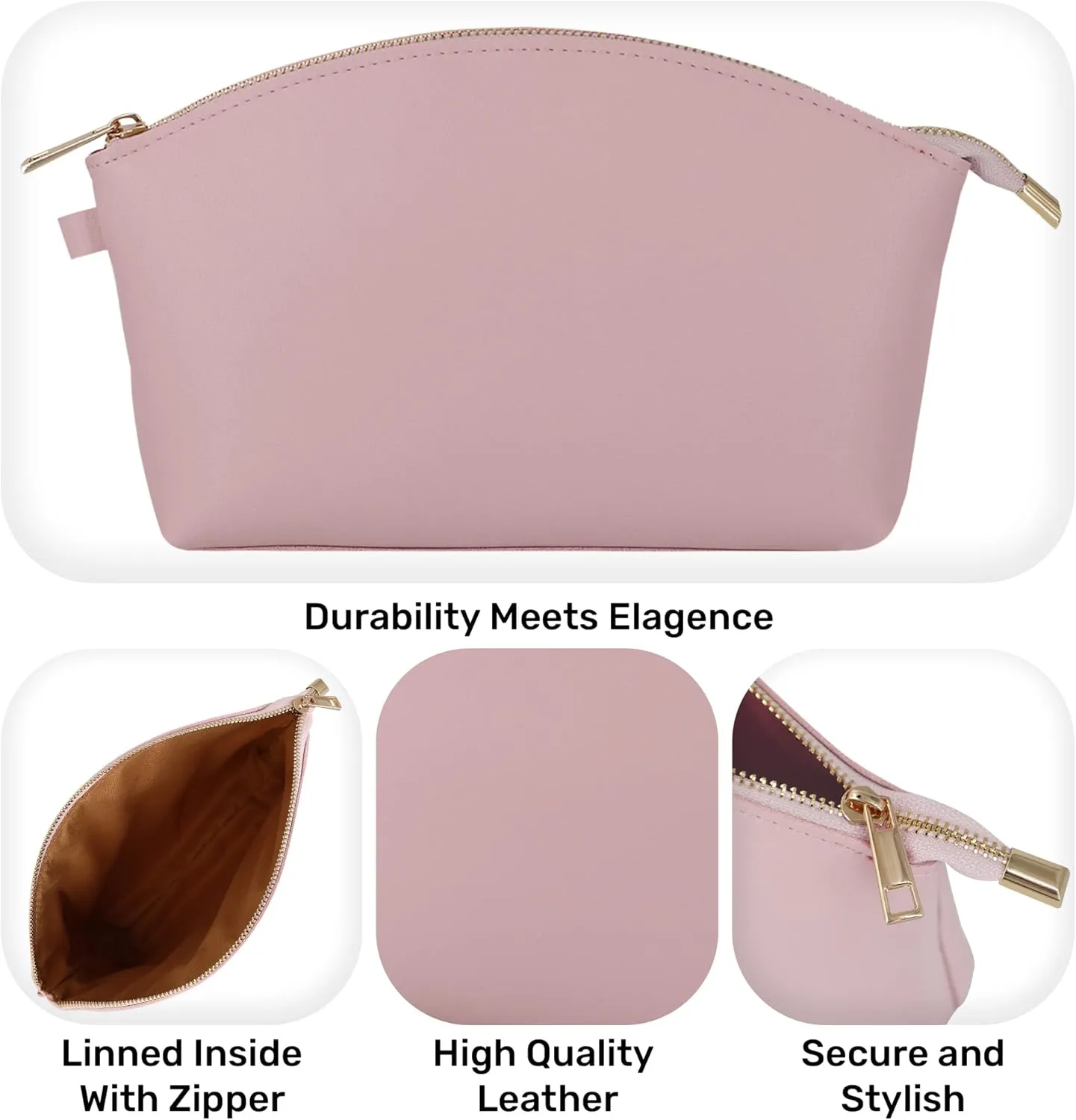 HIFA Leather Makeup Bag, Travel Makeup Bag -Perfect Size, Top Zipper Closure, Lined Inside- Makeup Case, Makeup Organizer Bag, Pink