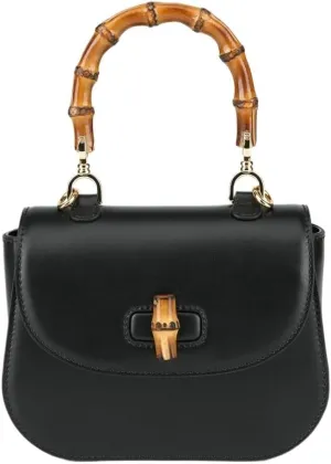 High-end Hand Bag Genuine Leather Women's Bag Bamboo Handle Shoulder Crossbody Bag Tofu Bag(Black)