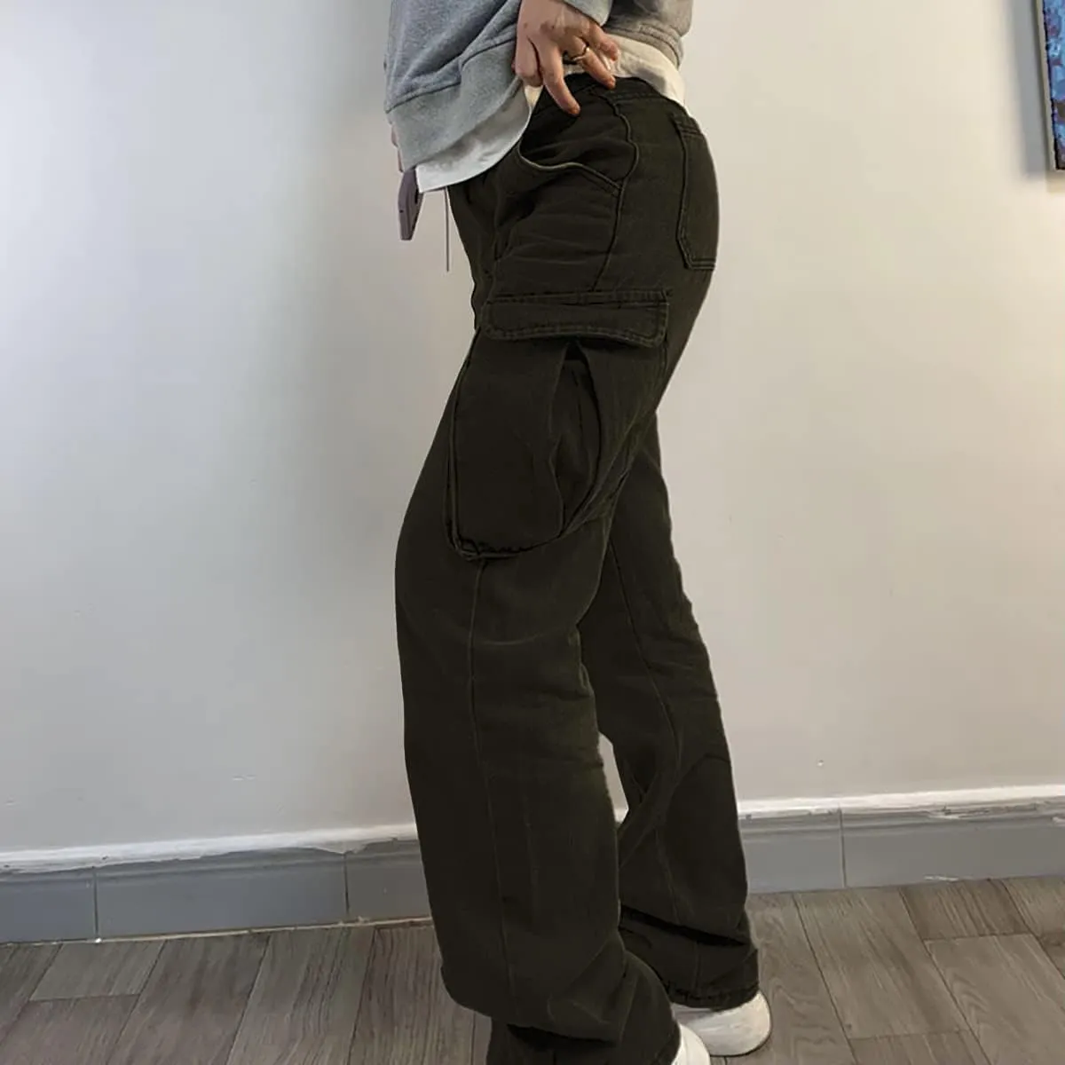 High Rise Boyfriend Jeans for Women Y2K Baggy Straight Wide Leg Cargo Jeans Denim Pants Streetwear with Pockets