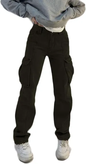High Rise Boyfriend Jeans for Women Y2K Baggy Straight Wide Leg Cargo Jeans Denim Pants Streetwear with Pockets