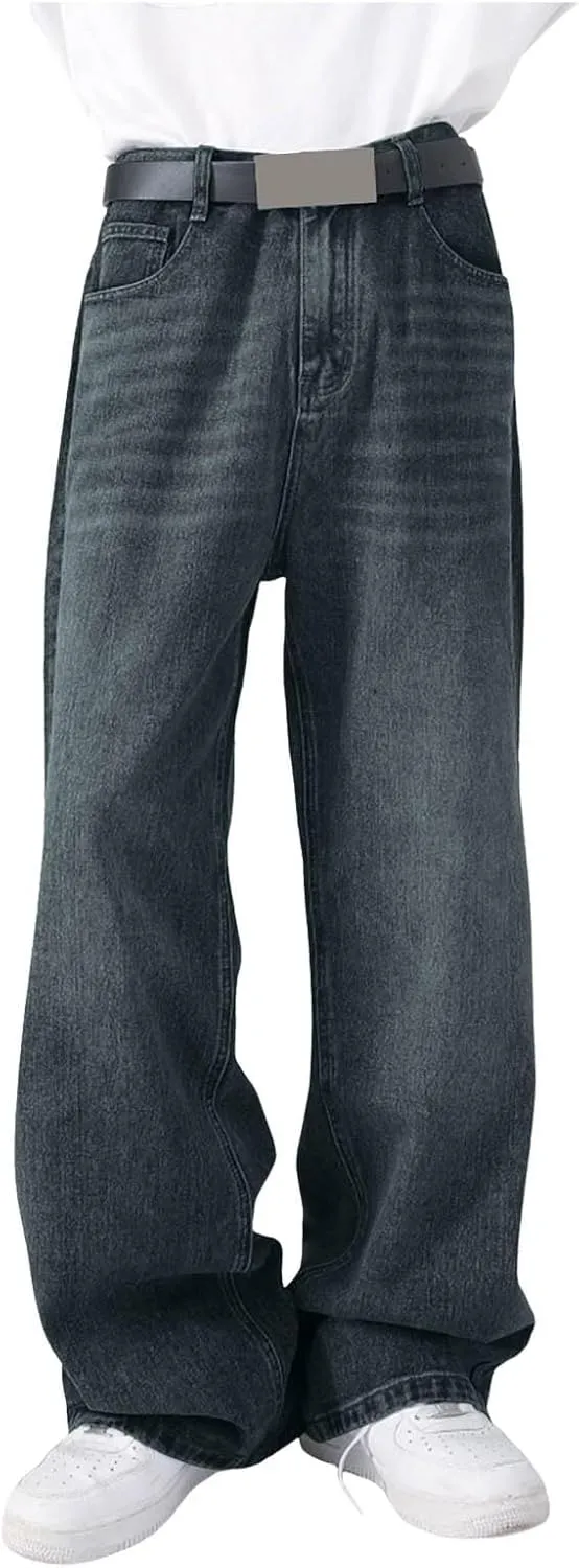 Hip Hop Baggy Jeans for Men Casual Wide Leg Y2k Skateboard Vintage Denim Pants Streetwear