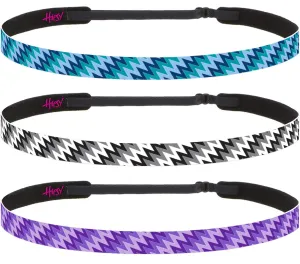 Hipsy Adjustable Non Slip Skinny Fashion Printed Sports Headbands 3-pack (Zigzag Dark Purple/Black/Teal)