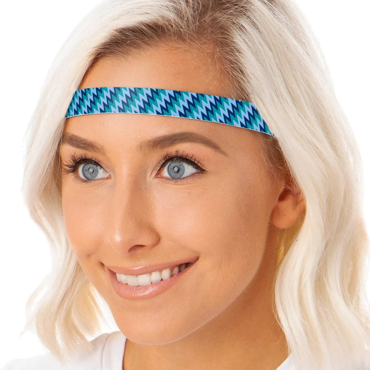 Hipsy Adjustable Non Slip Skinny Fashion Printed Sports Headbands 3-pack (Zigzag Dark Purple/Black/Teal)