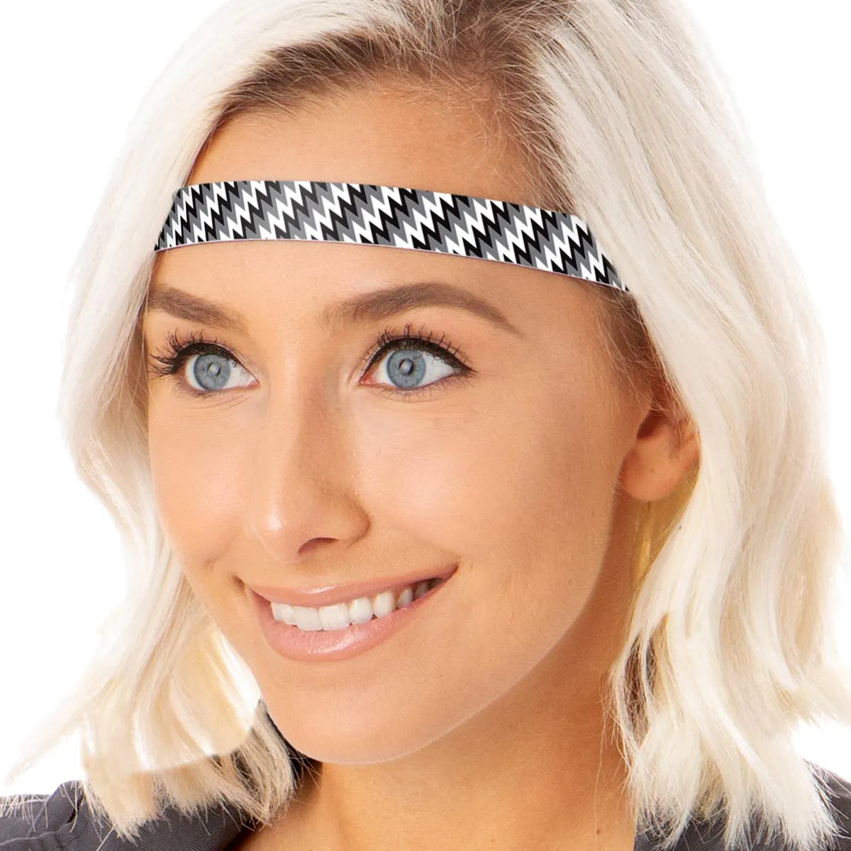 Hipsy Adjustable Non Slip Skinny Fashion Printed Sports Headbands 3-pack (Zigzag Dark Purple/Black/Teal)