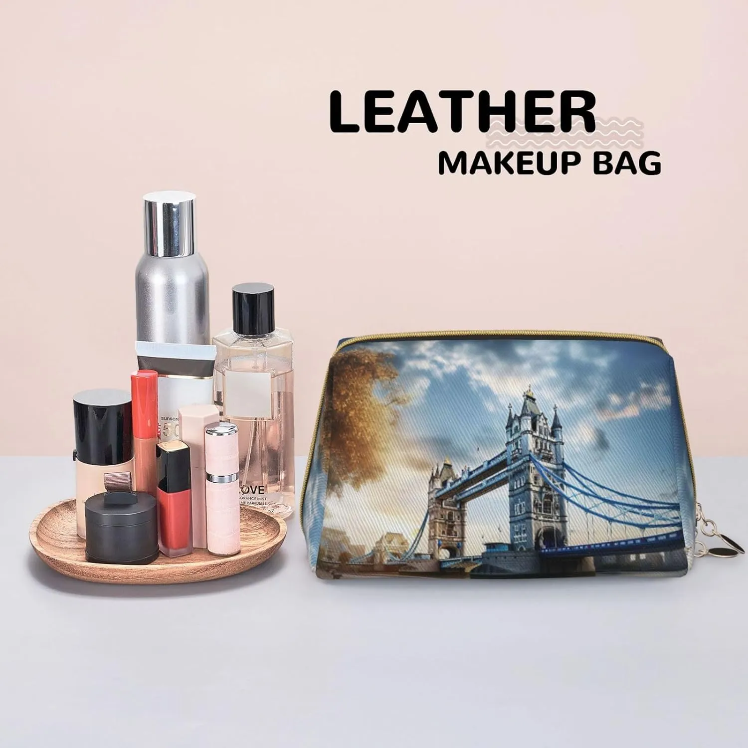 Historic Old Tower Bridge London Travel Toiletry Organizer, Portable Makeup Bag For Women