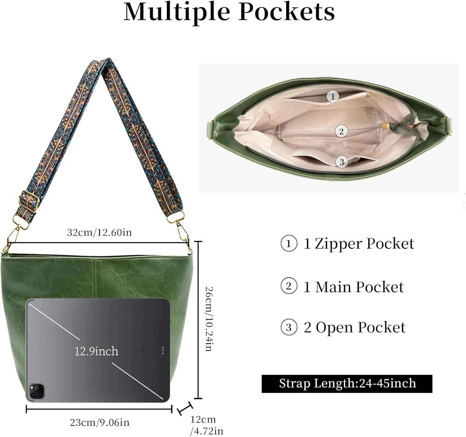 Hobo Bags for Women Crossbody Bag Guitar Strap Purse Vegan Leather Shoulder Handbags Boho Purses Tote Bucket Bag