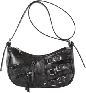Hobo Crossbody Purse Shoulder bag for Women Chic Metallic Edge City Handbag Casual Use 2024 Fashion (black)