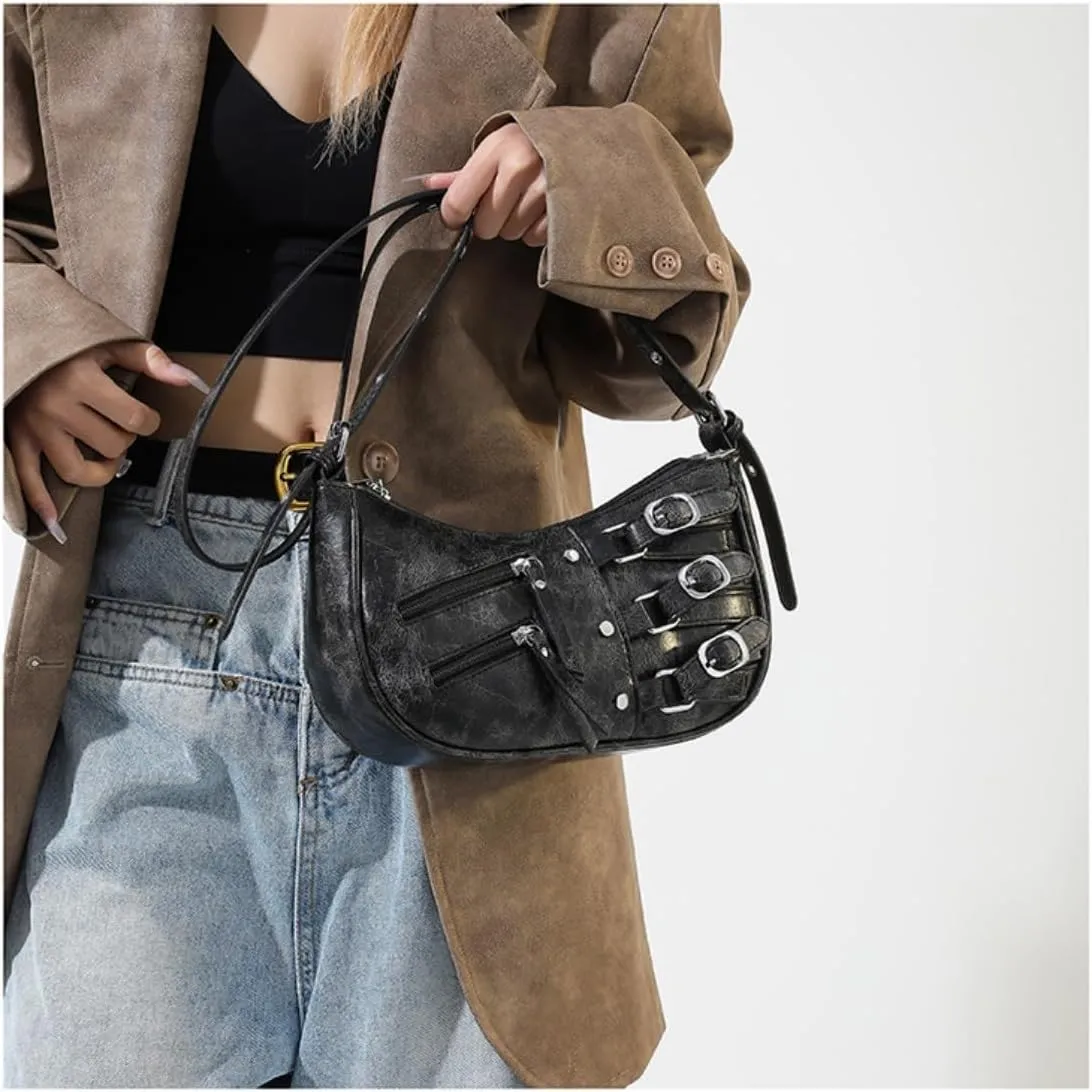 Hobo Crossbody Purse Shoulder bag for Women Chic Metallic Edge City Handbag Casual Use 2024 Fashion (black)