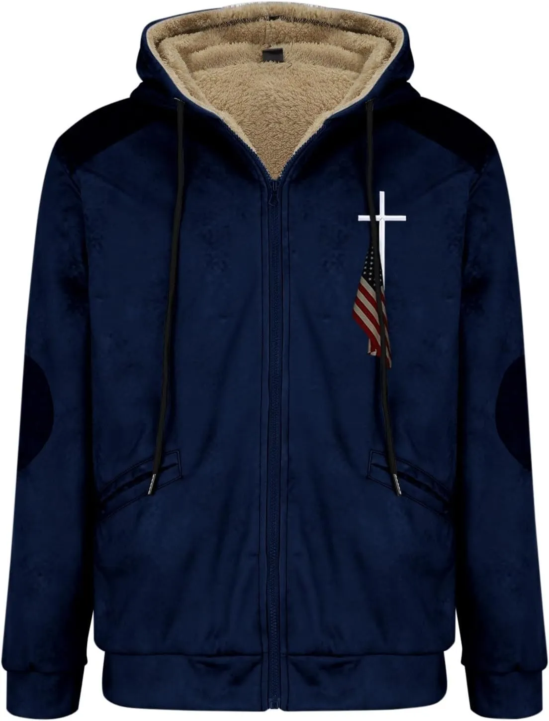 Hoodies for Men Fall Winter Jackets USA Flag Graphic Printed Big&Tall Plus Size Loose Sweatshirts with Elbow Patch