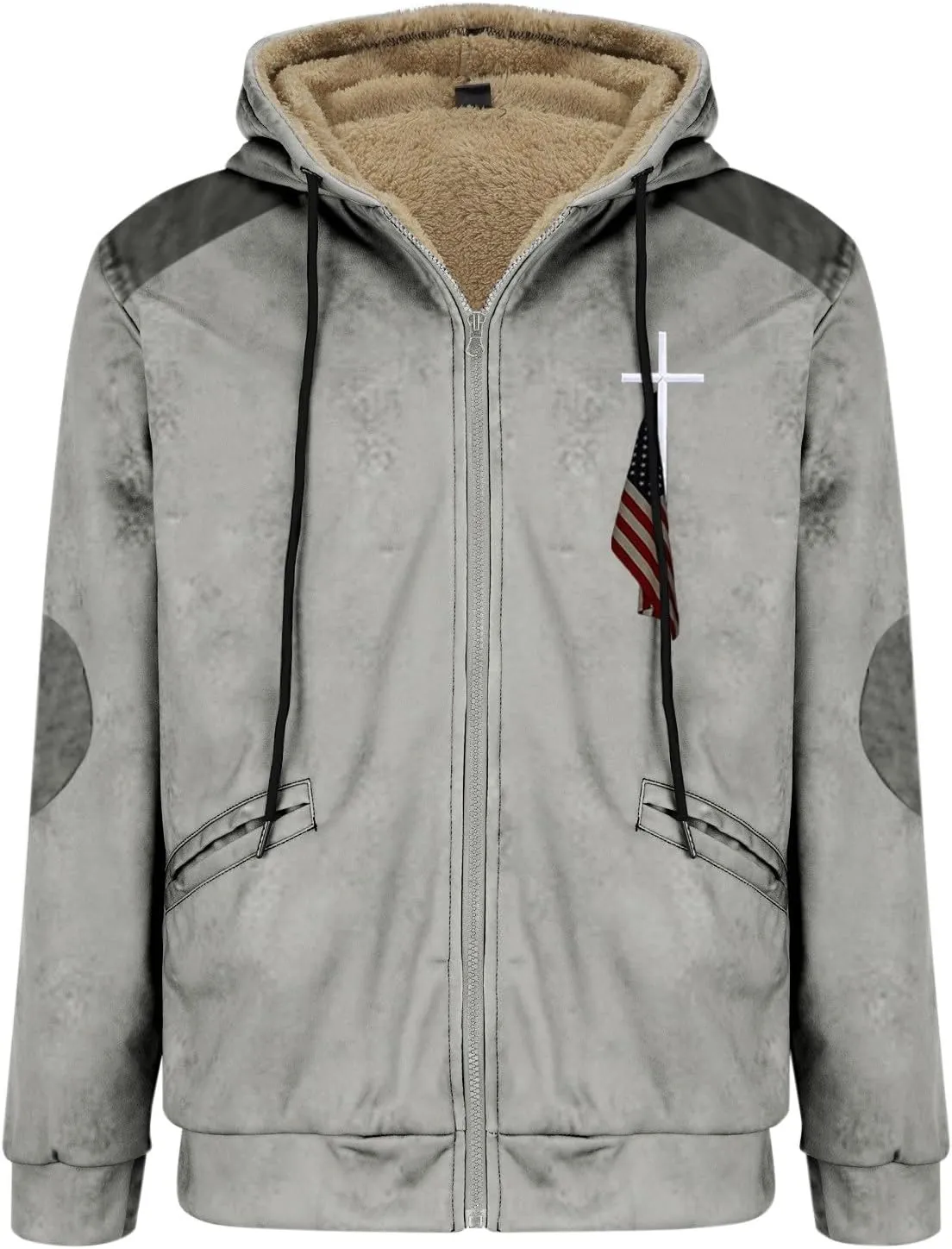 Hoodies for Men Fall Winter Jackets USA Flag Graphic Printed Big&Tall Plus Size Loose Sweatshirts with Elbow Patch