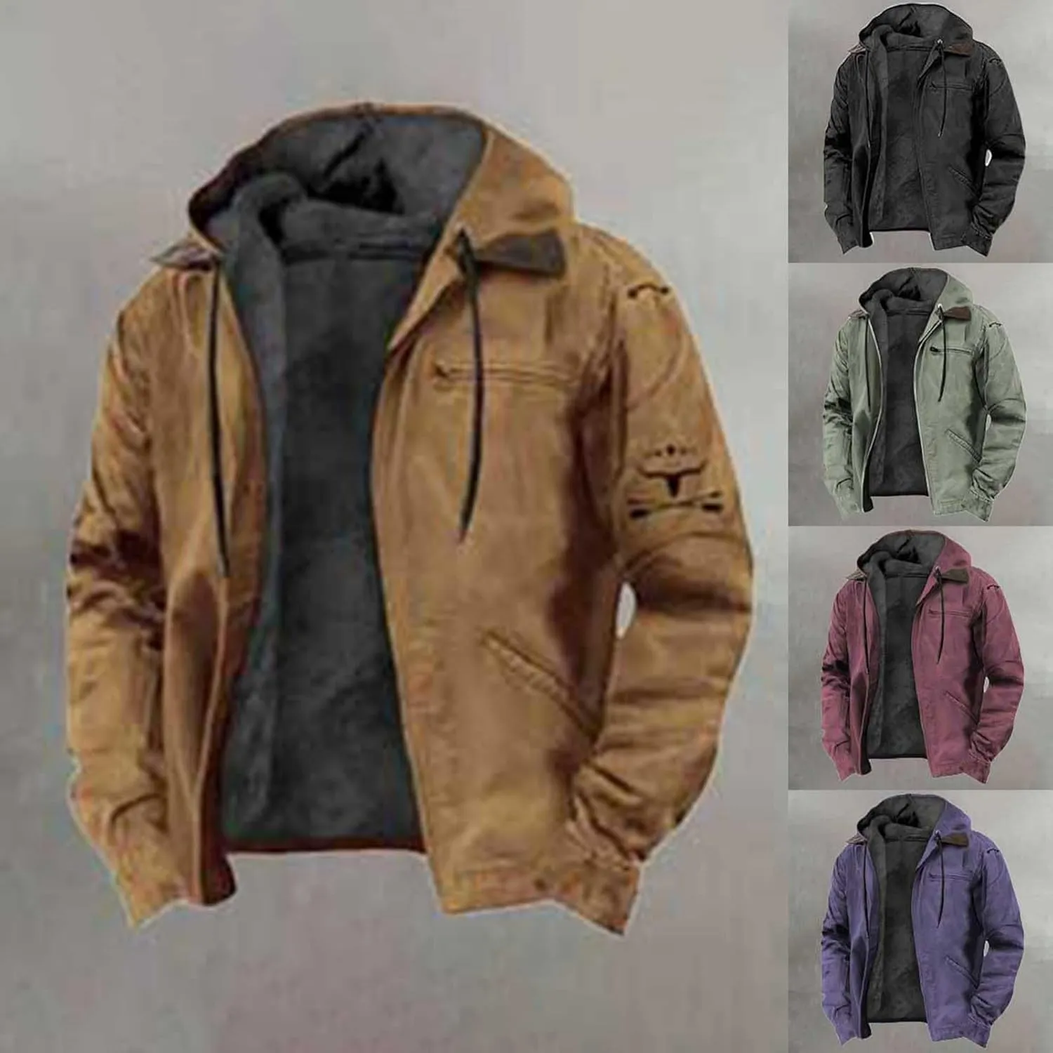 Hoodies for Men Winter Fluffy Fuzzy Fleece Lined Jackets Full Zip Warm Thick Coat Chaqueta Hombre Invierno
