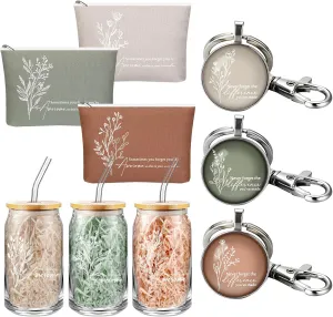 Hoolerry 9 Pcs Thank You Gifts for Women 16oz Glass Cup Motivational Pouch Employee Appreciation Keychain for Coworkers(Aesthetics)