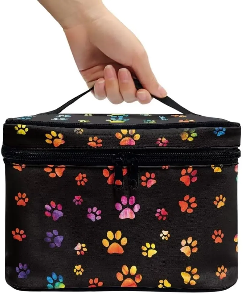 Horeset Dog Paw Travel Cosmetic Bag Large Makeup Bag Travel Makeup Pouch Organizer with Handle