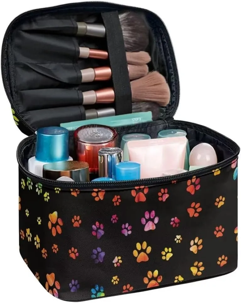 Horeset Dog Paw Travel Cosmetic Bag Large Makeup Bag Travel Makeup Pouch Organizer with Handle