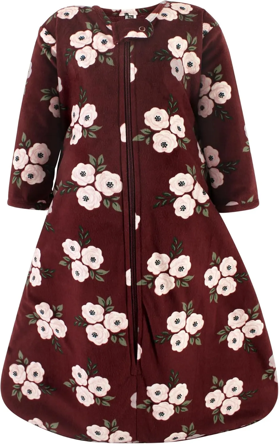 Hudson Baby Unisex Baby Long Sleeve Plush Faux Fur Sleeping Bag, Wearable Blanket, Burgundy Floral, 6-12 Months