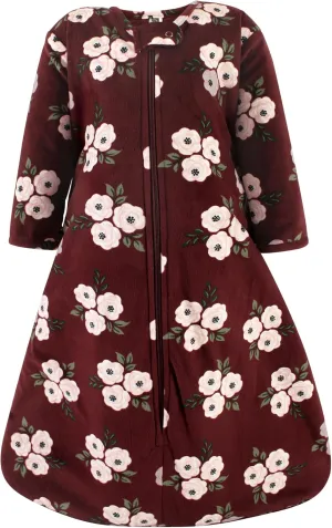 Hudson Baby Unisex Baby Long Sleeve Plush Faux Fur Sleeping Bag, Wearable Blanket, Burgundy Floral, 6-12 Months