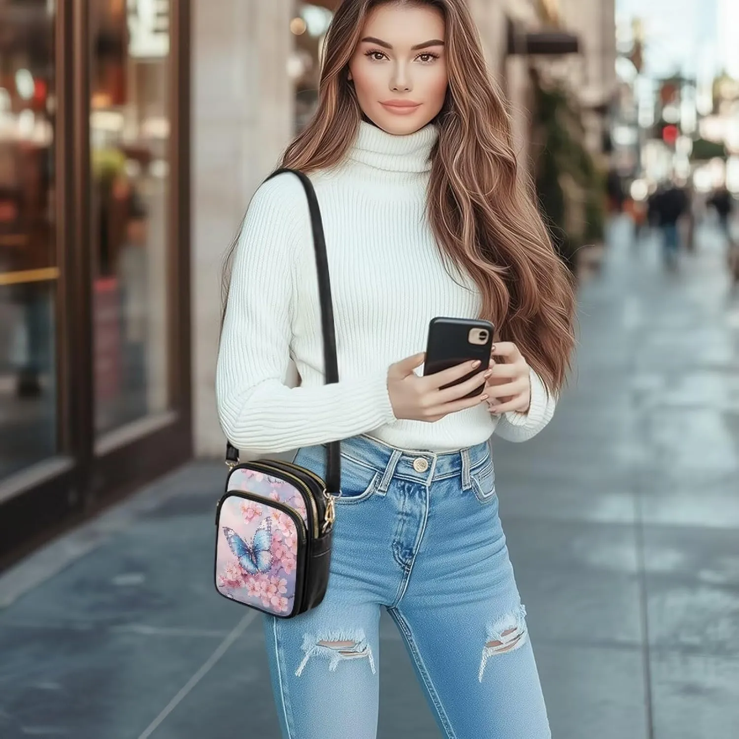 HUGS IDEA Small Women's Crossbody Bag Cell Phone Purse with Adjustable Shoulder Strap for Work Travel