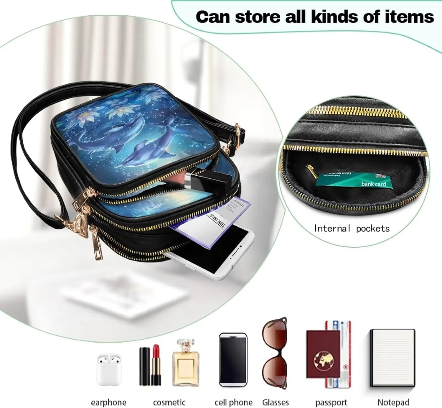 HUGS IDEA Small Women's Crossbody Bag Cell Phone Purse with Adjustable Shoulder Strap for Work Travel