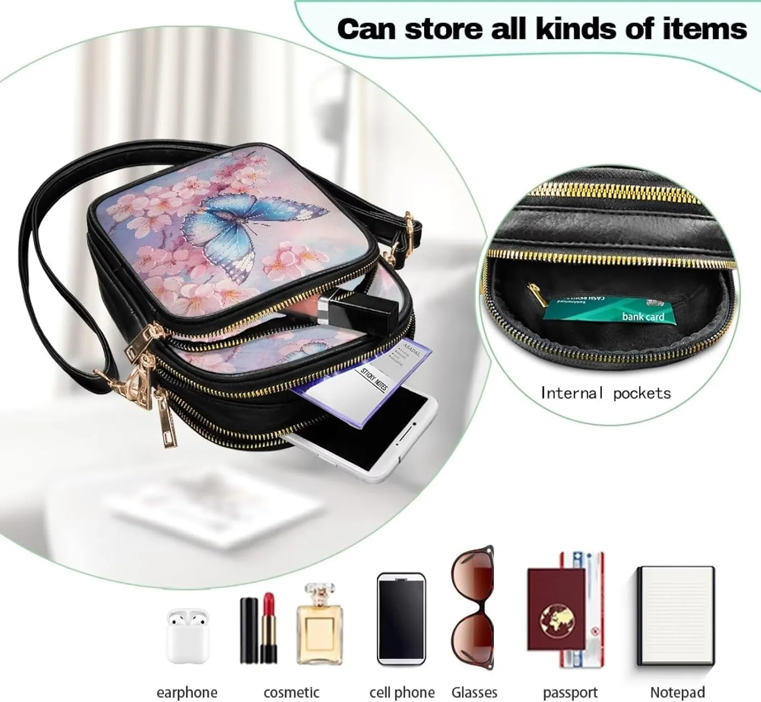 HUGS IDEA Small Women's Crossbody Bag Cell Phone Purse with Adjustable Shoulder Strap for Work Travel