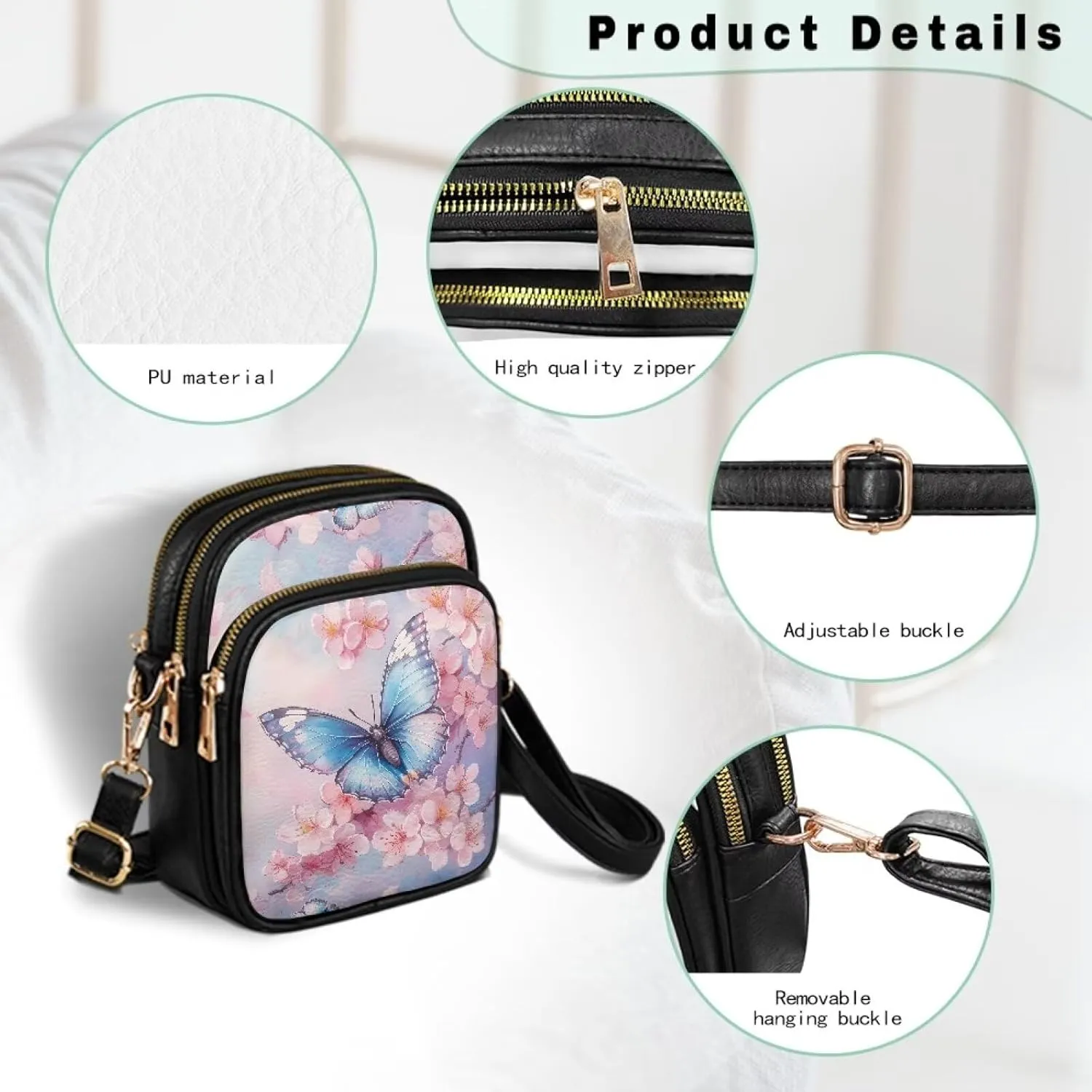 HUGS IDEA Small Women's Crossbody Bag Cell Phone Purse with Adjustable Shoulder Strap for Work Travel