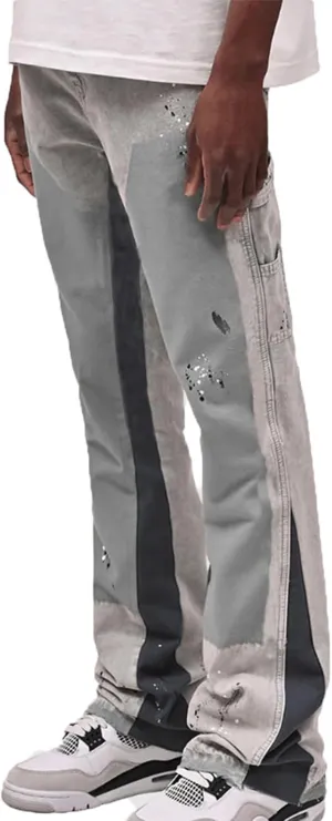 Hulpvktsgiq Jeans for Men Ripped Stretch Fit Skinny Stacked Rhinestone Jeans Slim Fit Denim Pants Fashion Trousers Streetwear