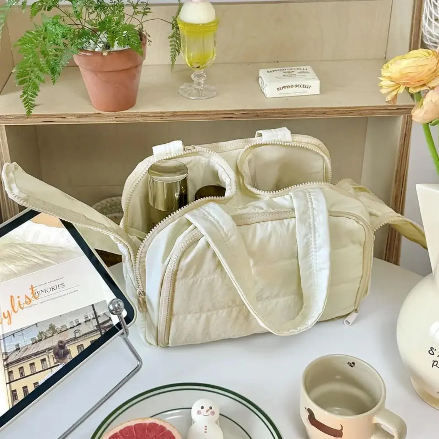 Humidity Travel Cosmetic Bag, Large Capacity Wide-Open Travel Cosmetic Bag, multi-functional toiletry bag,For Womentraveling, Essentials Toiletries. (Khaki)