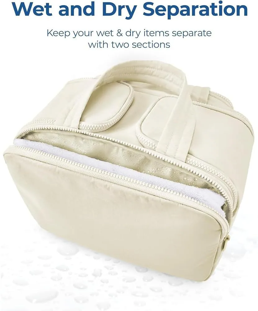 Humidity Travel Cosmetic Bag, Large Capacity Wide-Open Travel Cosmetic Bag, multi-functional toiletry bag,For Womentraveling, Essentials Toiletries. (Khaki)
