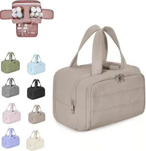 Humidity Travel Cosmetic Bag, Large Capacity Wide-Open Travel Cosmetic Bag, multi-functional toiletry bag,For Womentraveling, Essentials Toiletries. (Khaki)