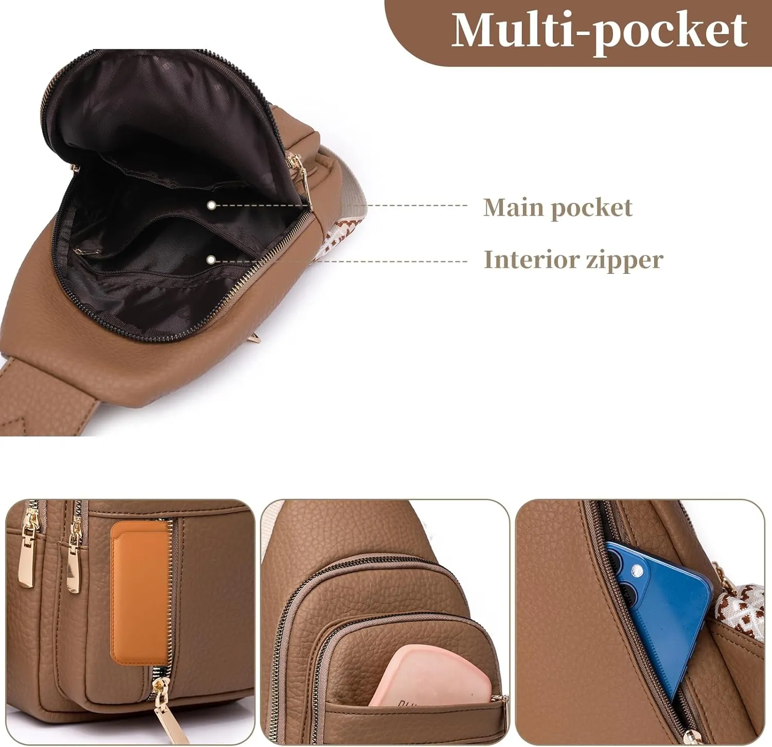 I IHAYNER Small Sling Bag for Women Vegan Leather Fanny Pack Crossbody Bag for Women Casual Daypack for Travel Chest Bag Black