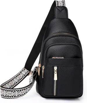 I IHAYNER Small Sling Bag for Women Vegan Leather Fanny Pack Crossbody Bag for Women Casual Daypack for Travel Chest Bag Black