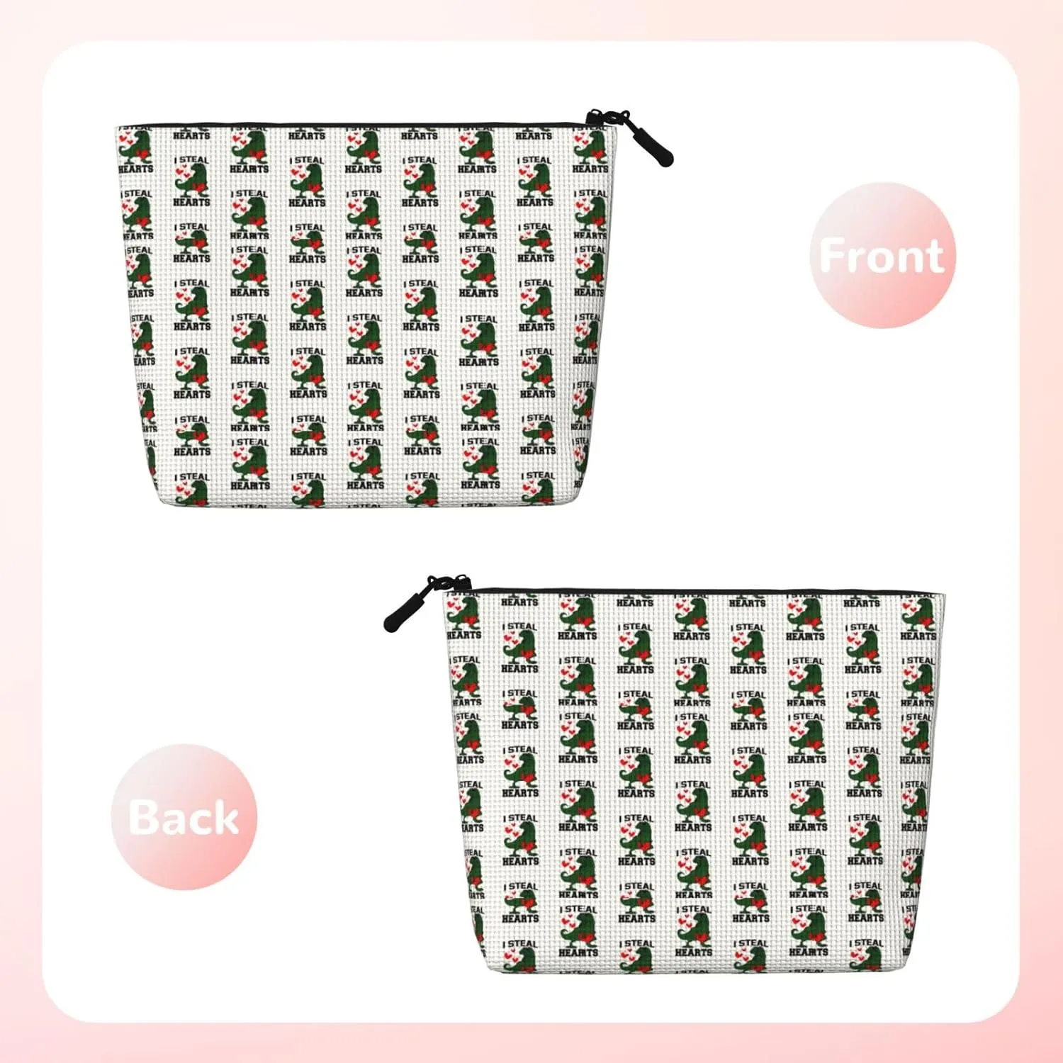 I steal hearts dinosaur 2 Makeup Bags Travel Makeup Pouch Zipper Cosmetic Bag For Women