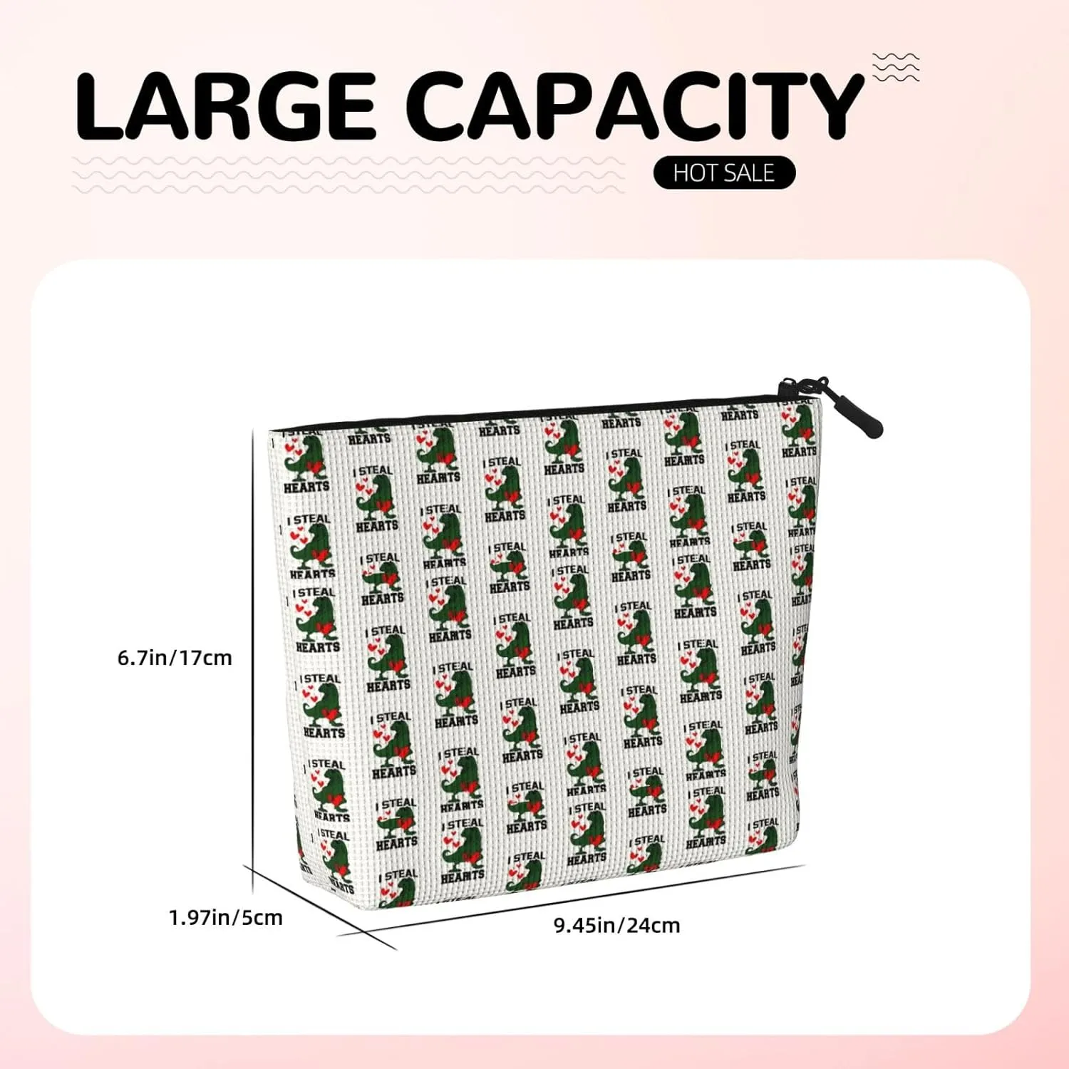 I steal hearts dinosaur 2 Makeup Bags Travel Makeup Pouch Zipper Cosmetic Bag For Women