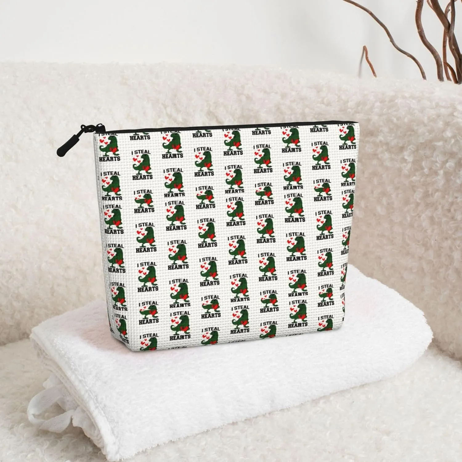 I steal hearts dinosaur 2 Makeup Bags Travel Makeup Pouch Zipper Cosmetic Bag For Women