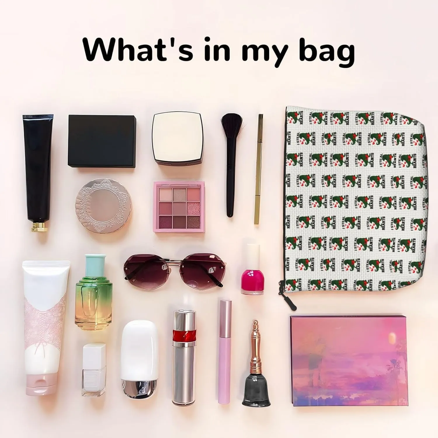 I steal hearts dinosaur 2 Makeup Bags Travel Makeup Pouch Zipper Cosmetic Bag For Women