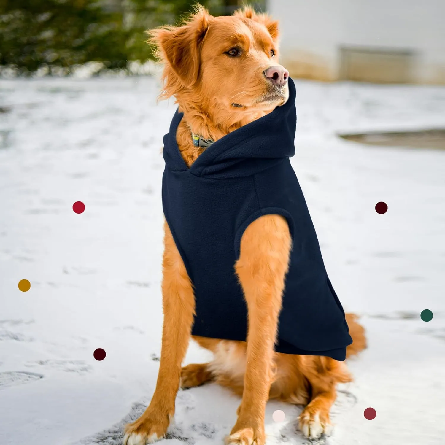 IECOii XL Dog Sweater & Pullover Hoodie for Large Dogs, Warm Fleece Layer with Hood for Cold Weather, Boys & Girls Blue, Size XL