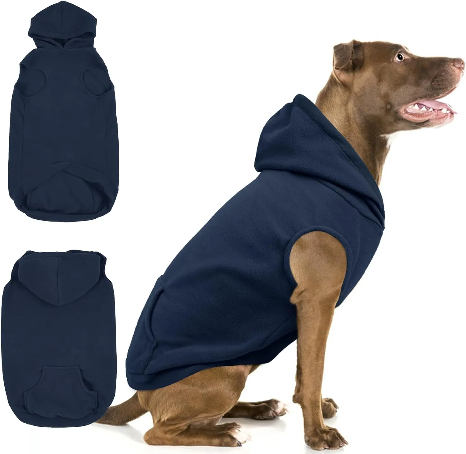 IECOii XL Dog Sweater & Pullover Hoodie for Large Dogs, Warm Fleece Layer with Hood for Cold Weather, Boys & Girls Blue, Size XL