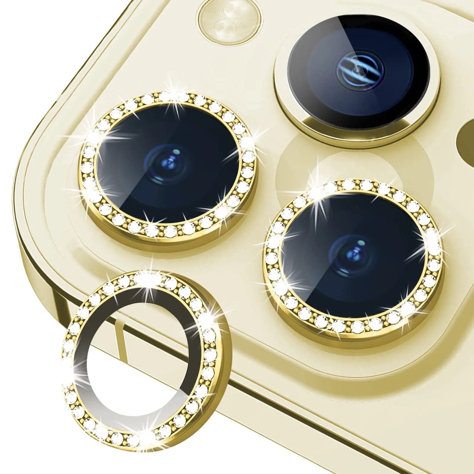 iPhone 13 Series Diamond Camera Lens Protector for Apple  | HD Clear Real Glass Protection   Metal Alloy Full Fit Lens Ring Cover