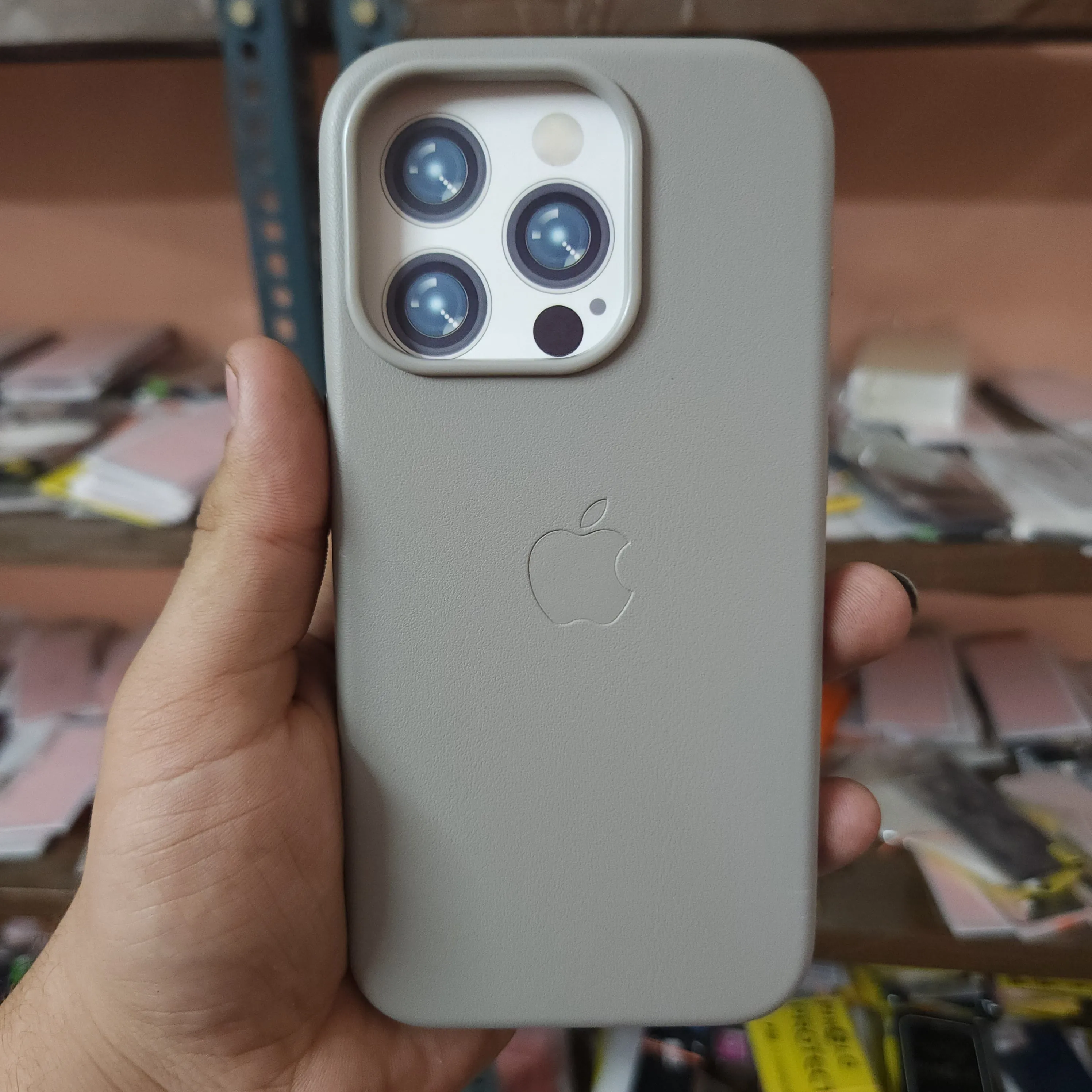 iPhone 14 Pro Max Leather Magsafe Case with IC Working (Animation) - Titanium Grey