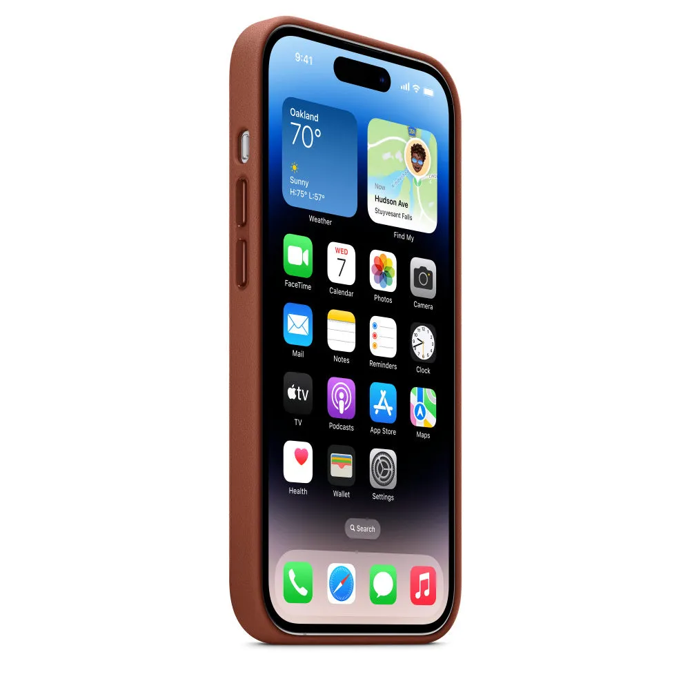 iPhone 14 Pro Max Leather Magsafe Case with IC Working (Animation) - Umber Brown