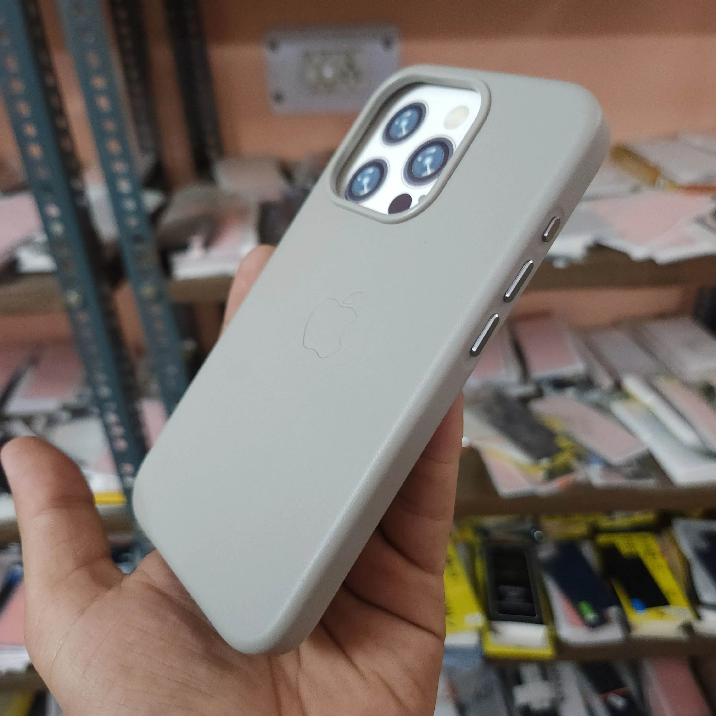iPhone 15 Pro Leather Case with Magsafe (IC Animation Working) - Titanium Grey
