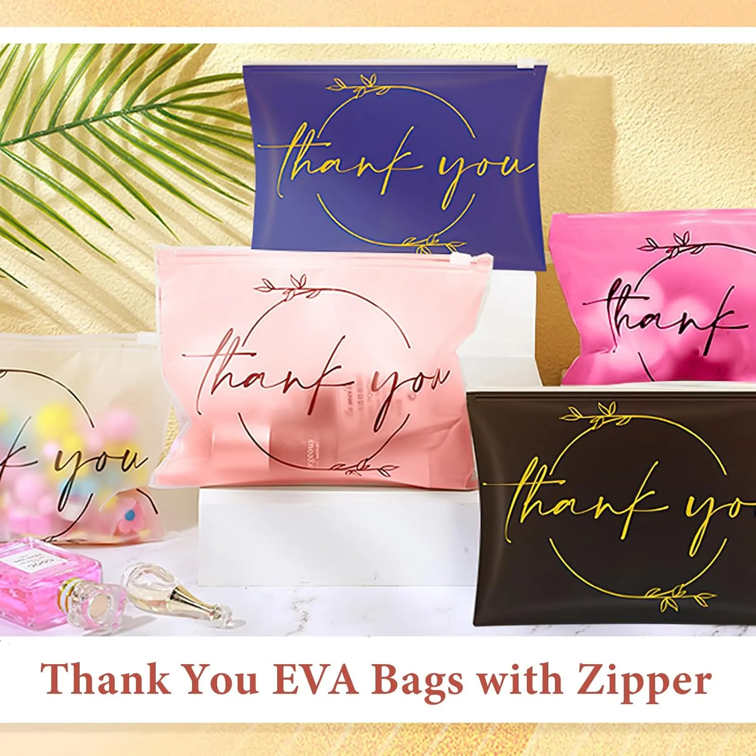 Ireer 100 Pcs Thank You Gift Makeup Bags EVA Clear Cosmetic Bag with Zipper Mini Makeup Thank You Toiletry Cosmetics Bulk Gifts for Women Birthday Daughter Sister(Mixed Colors)