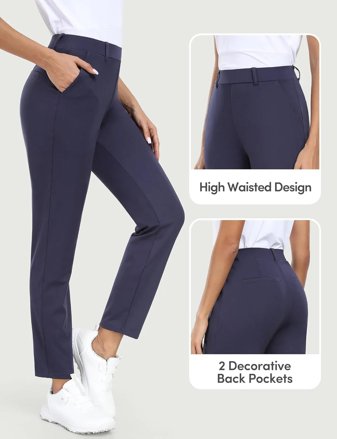 IUGA Stretchy Womens Golf Pants 7/8 Ankle Pull On Athletic Business Casual Travel Dress Pants with Pockets