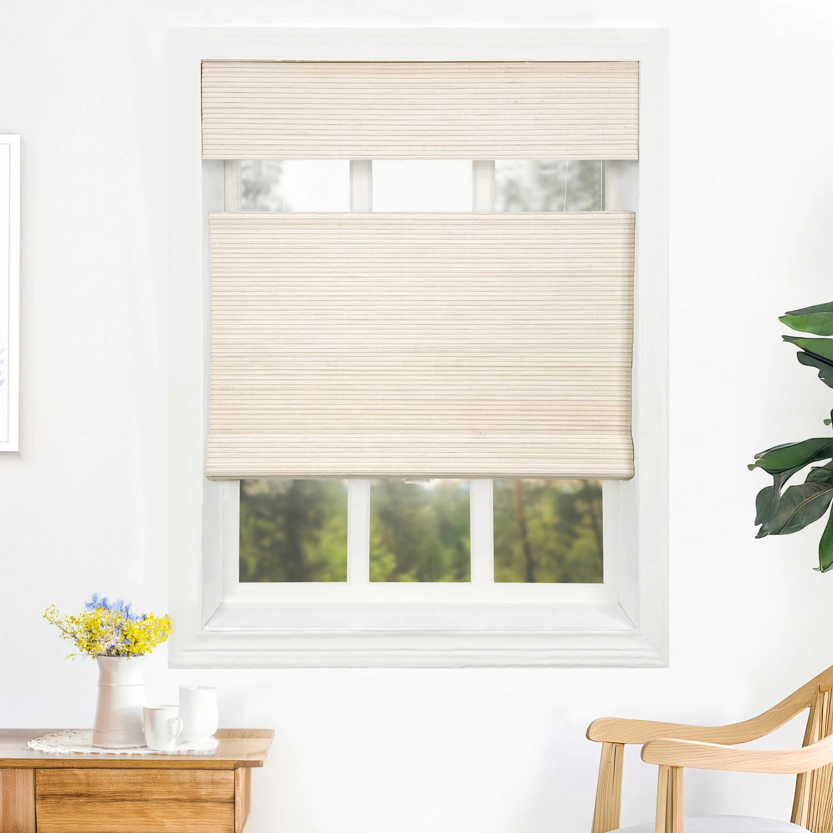 Ivy Woven Bamboo No-Drill Blinds & Shades Top Down Bottom Up | Bone White