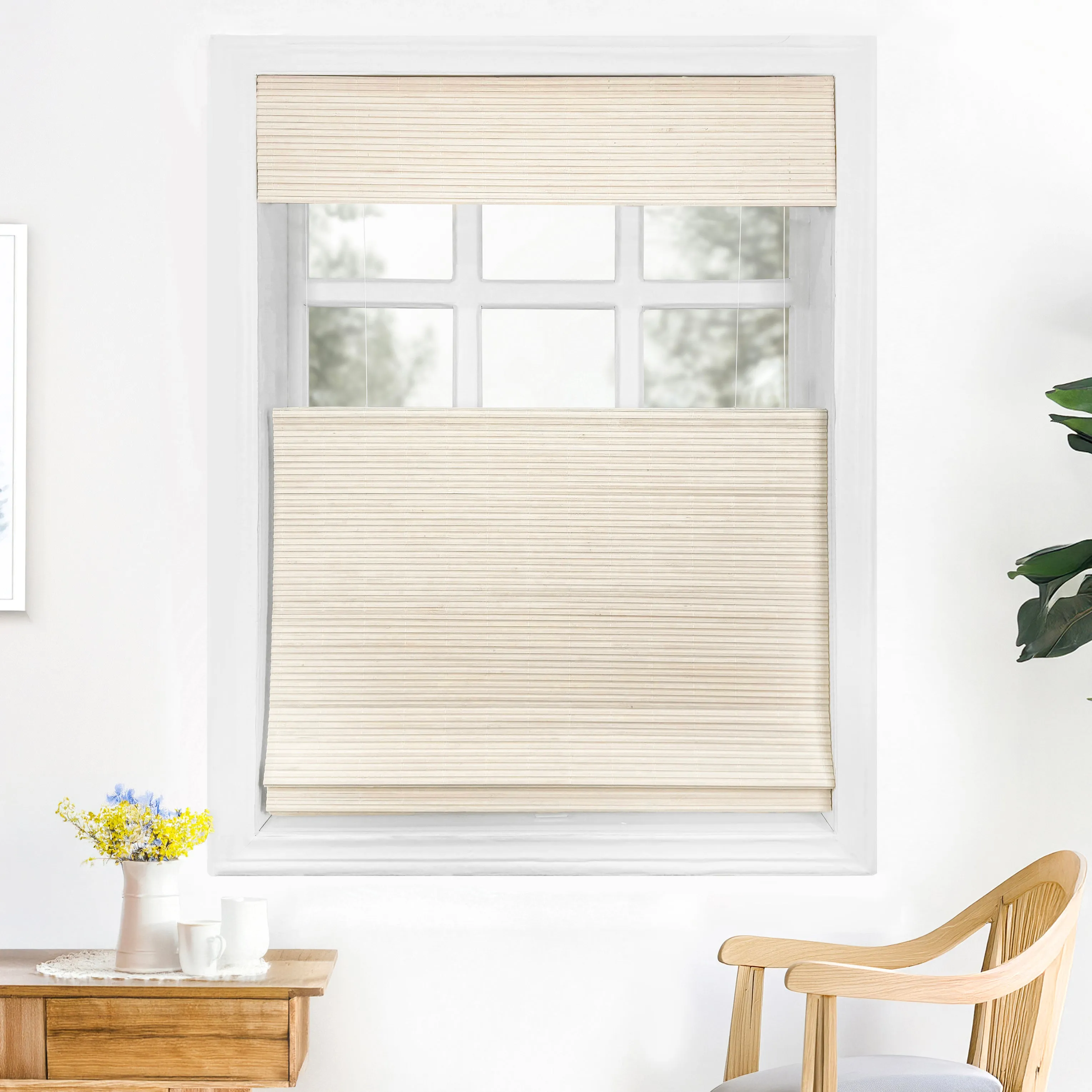 Ivy Woven Bamboo No-Drill Blinds & Shades Top Down Bottom Up | Bone White