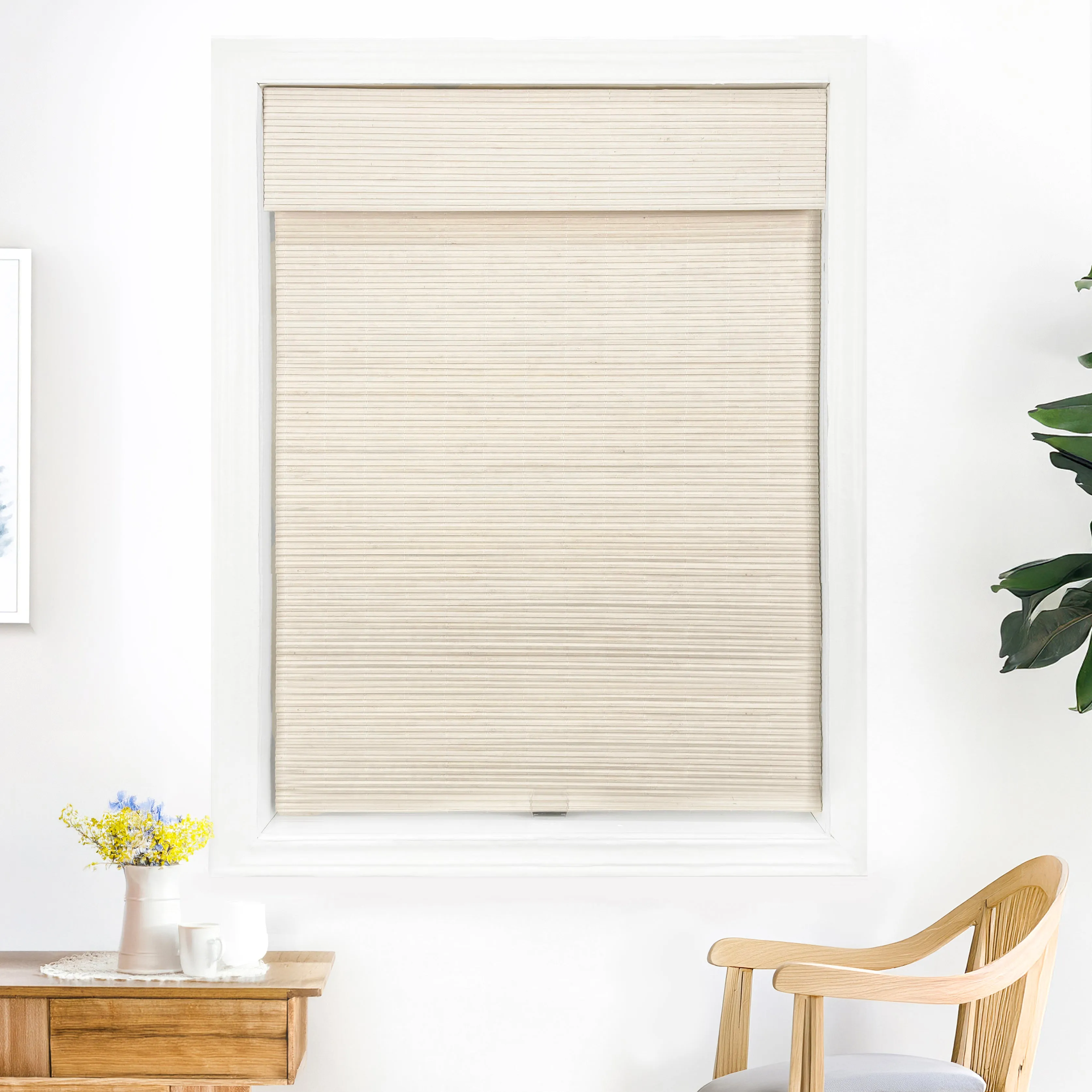 Ivy Woven Bamboo No-Drill Blinds & Shades Top Down Bottom Up | Bone White